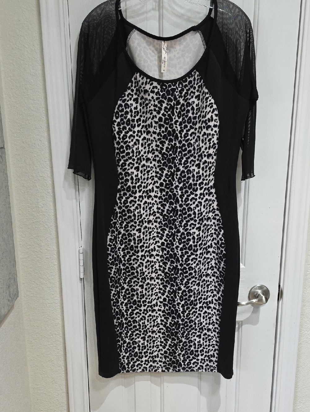 Andrea Missy Black and White Leopard Print Sheath Dress Size XL